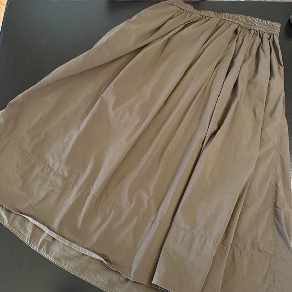 Zara Womens XL Olive Green Elastic Waist Cotton Blend Midi Skirt with Pockets - Picture 5 of 6